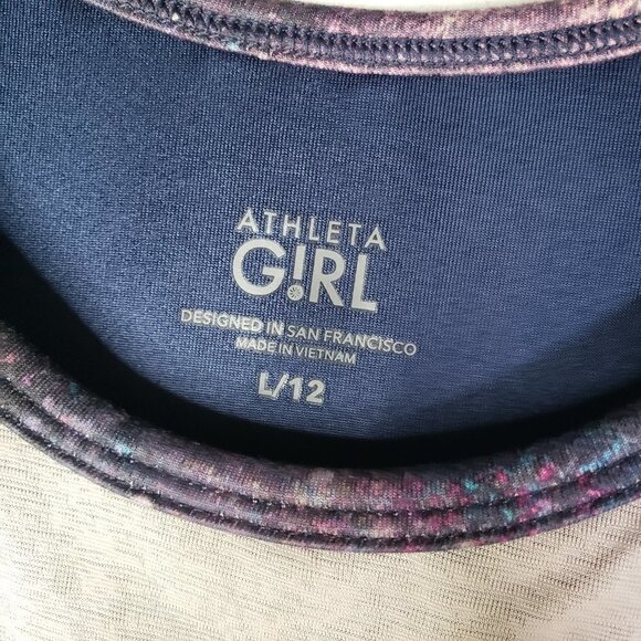 Athleta Girl Team Up Layered Tank L 12 Pink Navy Blue Galaxy Print - Picture 5 of 9